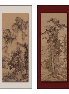 新中式客厅沙发背景墙古树挂画