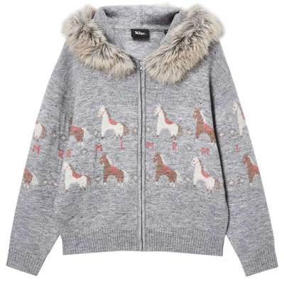 MLMR冬季新款百搭风可拆卸毛领含羊毛提花连帽针织衫毛衣男女