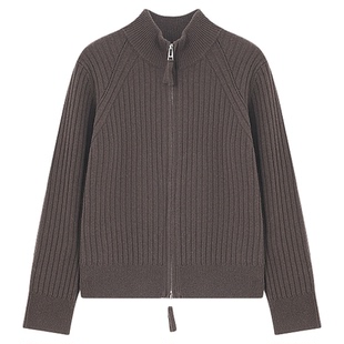 Basic House/百家好半高领咖色羊毛衫女新款拉链内搭针织毛衣外套