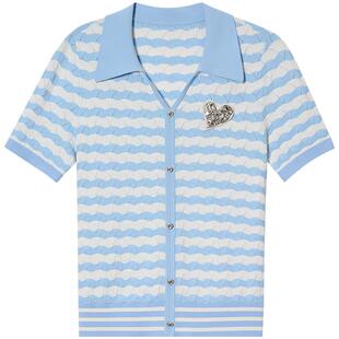 诗篇专选蓝白条纹干爽凉感针织套头毛衫2025夏款