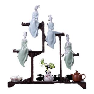 创意新中式陶瓷工艺品琴棋书画人物博古架客厅书房酒柜装饰品摆件