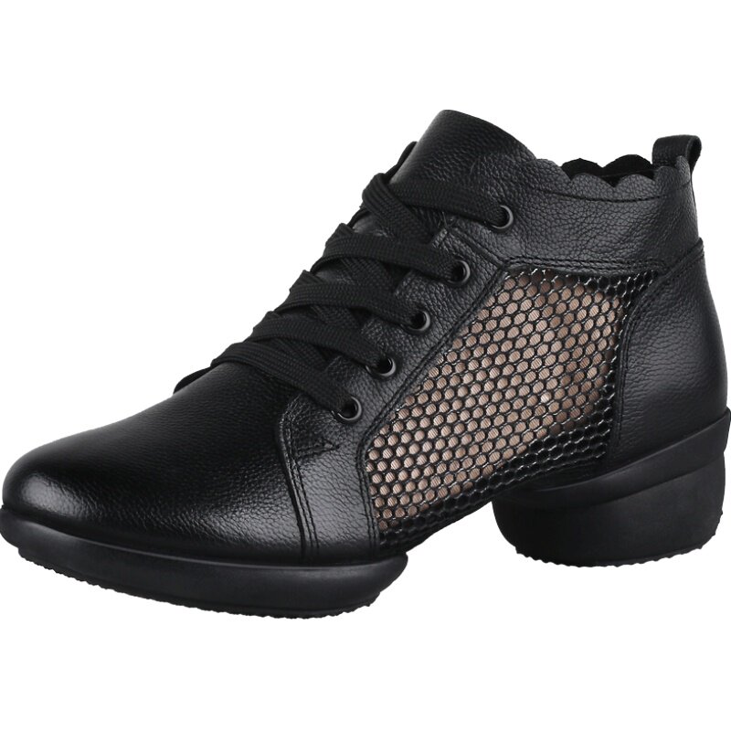 阅舞2026新款四级季舞蹈鞋女成人广场舞软底真皮网面女式跳舞鞋