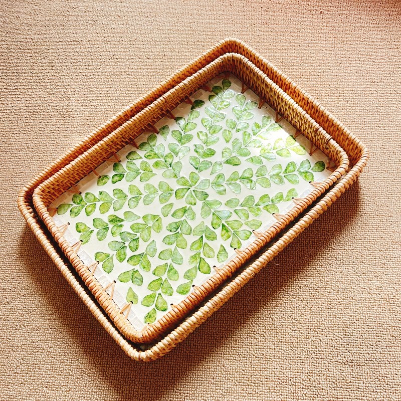 藤编贝壳托盘藤编收纳筐水果馒头筐长方形面包篮点心筐藤编筐