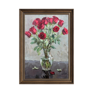 玫瑰花油画入户玄关装饰画餐厅墙面壁画走廊过道挂画梵高世界名画