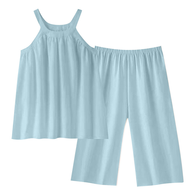 带胸垫一体云朵棉睡衣女夏季无袖睡衣/家居服套装