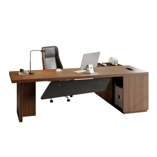 现代简约实木老板桌大班台办公桌2025新款高端主管桌带茶台一体式