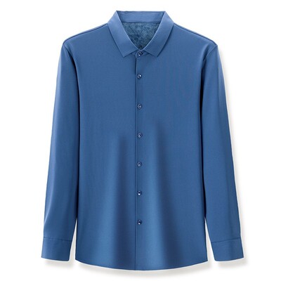 皮尔卡丹一体绒弹力柔软免烫衬衫