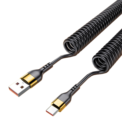 艾昊者120W闪充typec弹簧伸缩数据线6A超级快充适用华为mate60pro小米OPPO荣耀苹果14pro车载通用拉伸充电线