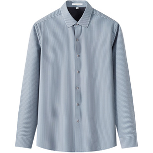 啄木鸟冬季男士加绒保暖衬衫中年商务羊毛上衣休闲加厚条纹衬衣男