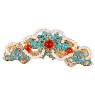 景泰蓝珍珠发冠明制古风头饰烧蓝镀金民族风发冠婚嫁汉服头饰发饰