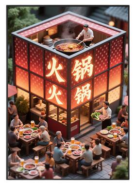 火锅店装饰画餐厅挂画个性创意美食街墙面壁画可爱卡通哪吒背景画