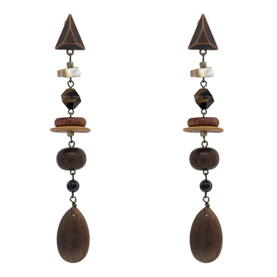 25SUMMER原创 木屿 天然石原木长款耳环复古民族风夸张耳坠耳饰女
