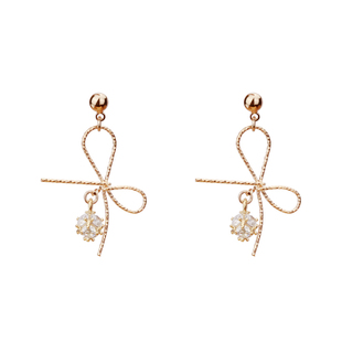 Jasmo蝴蝶结少女可爱锆石珍珠花球S925银针超仙气耳钉耳环耳夹女