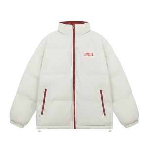 BIPOLAR撞色绒面发泡立领棉服冬季浅色系宽松上衣外套保暖面包服