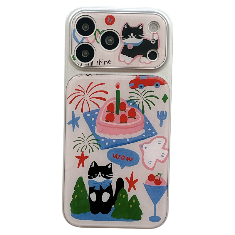 MoreRex ins可爱蛋糕燕子小猫咪插画适用苹果17手机壳iphone16promax新款17pro全包14防摔保护套13带链条15女