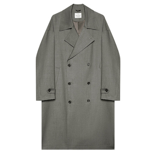 【储格】宽松风衣男长款过膝暗格纹落肩男士外套上衣[衣服偏大]