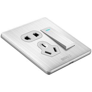 国际电工不锈钢开关插座面板空调86型灰色一开带5五孔USB暗装家用