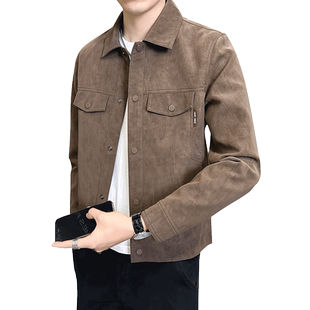 麂皮外套男秋冬2025新款高级感潮牌翻领衣服痞帅潮流修身男装夹克