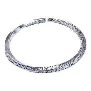 S999纯银转运吉祥回纹莫比乌斯手镯男复古风做旧简约百搭镯子手环