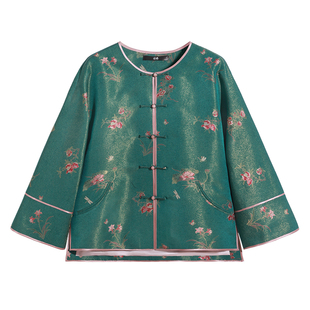 中国丝绸隆鹊[钱小萍描金彩漆]流光锦对襟上衣中式国风桑蚕丝复古