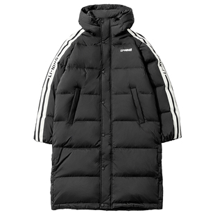 李宁长款羽绒服男款2024冬季新款青少年加长保暖长版羽绒服外套女