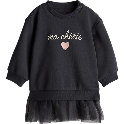 HM童装女婴连衣裙春季印花圆领长袖印花卫衣薄纱裙公主裙1246188