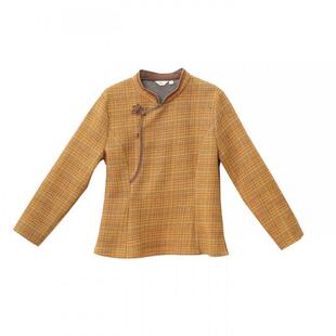 布符新中式「条格夹丝棉附花边旗袍上衣」2025年冬季新品女士内搭