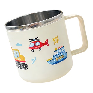 宝宝喝水杯316L不锈钢儿童吸管杯带盖敞口杯幼儿园杯子卡通汽车