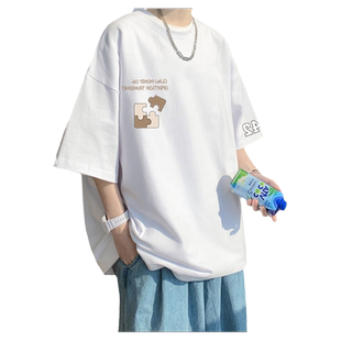 夏季oversize短袖T恤男简约胖子时尚中袖体恤港味帅气休闲半截袖