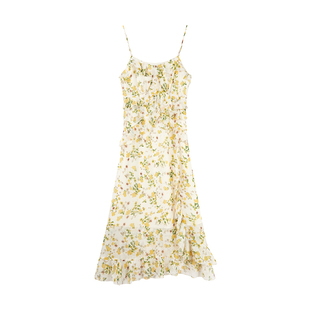 秋水伊人飘逸仙气碎花吊带裙2025夏季新款女浪漫荷叶边雪纺连衣裙