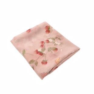 垂感半透明 粉色小草莓印花雪纺面料仿真丝乔其纱旗袍连衣裙布料