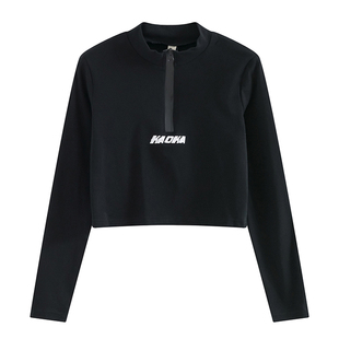 美式正肩短款白色chic显瘦长袖甜辣妹跳舞蹈爵士jazz上衣服装春夏