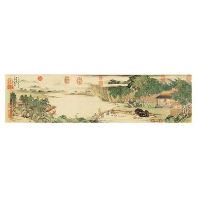 明仇英国画真迹携访友横幅装饰
