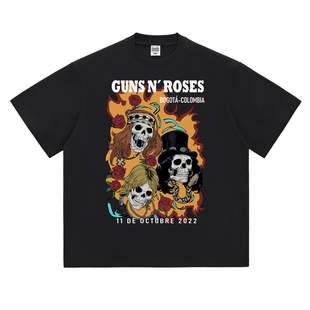 GNR热石俱乐部HotStone摇滚T恤骷髅潮牌男女GunsNRoses枪花乐队
