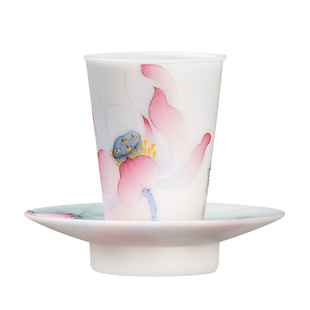 妙莲天香冰种玉瓷一杯一碟莲花主人杯高档个人专用陶瓷茶具茶杯