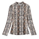 冬季新款时尚蛇纹半高领长袖T恤打底衫性感豹纹加绒薄绒上衣