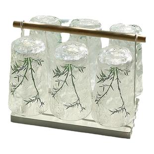 竹叶冰川杯套装中式高颜值女家用客厅待客茶杯咖啡杯玻璃喝水杯子