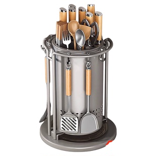 厨房省空间置物架多功能旋转刀架锅铲勺筷子筒菜刀架一体收纳神器