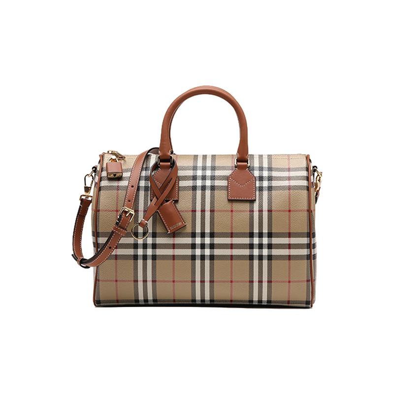 【自营】BURBERRY/博柏利女士经典格纹手提单肩斜挎包波士顿包