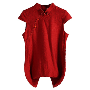 短袖女童红色旗袍裙子丝绸缎2025夏季新款儿童公主新中式唐装礼服