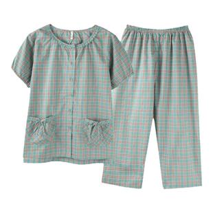 梭织棉睡衣女夏季纯棉短袖七分裤2026新款薄款棉布中年妈妈家居服