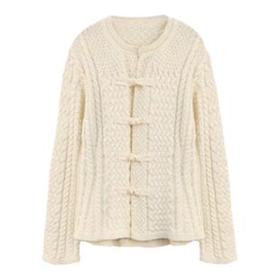 周也明星同款盘扣毛衣女秋冬新款复古温柔风修身显瘦麻花针织开衫