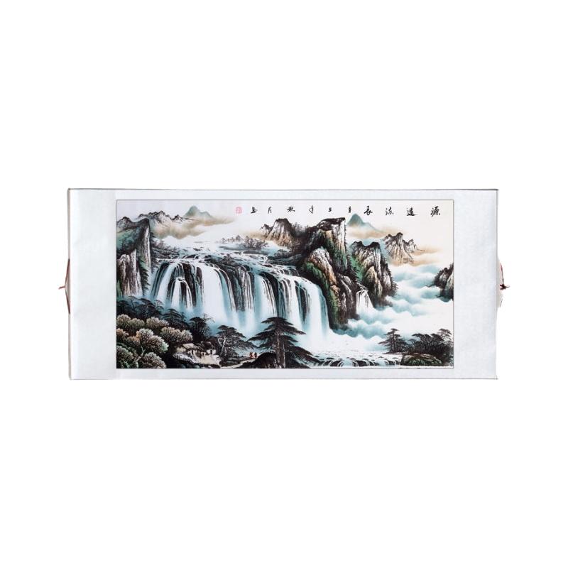山水画风水靠山字画聚宝盆鸿运当头客厅壁画办公室装饰画卷轴挂画