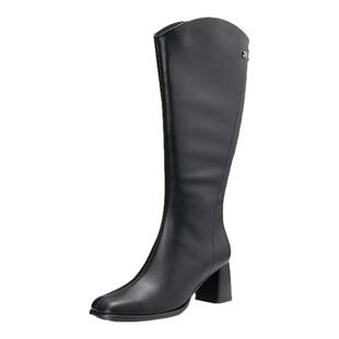 COMELY康莉2025秋冬粗高跟骑士靴真皮后拉链长筒靴女靴子KYQ48698