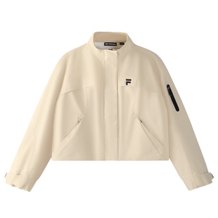 FILA FUSION斐乐立领外套女冬季女款防风夹克宽松短款运动风衣