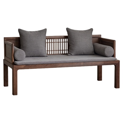 璞木宋式美学罗汉床黑胡桃木茶室主人椅布艺客厅侧位沙发小户型