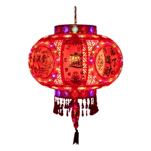 新款旋转灯笼新年阳台装饰水晶吊灯LED走马灯乔迁 结婚红灯笼