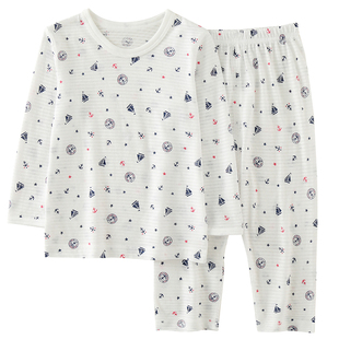 日系儿童睡衣夏季薄款长袖套装男宝宝透气空调房中小童宽松打底衫