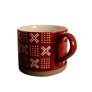 大容量咖啡杯手绘粗陶磨砂红色喜庆结婚伴手礼早餐杯马克陶瓷杯子