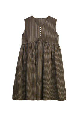 夏季女装棕色条纹连衣裙无袖裙子